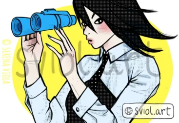 girl with binoculars in hand