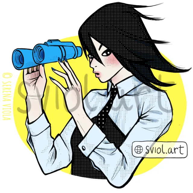 girl with binoculars in hand