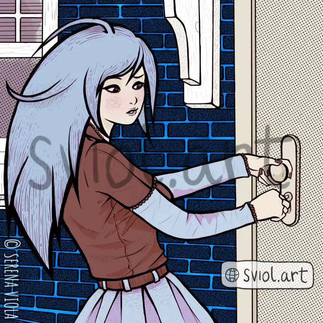 woman opening a door thoughtfully