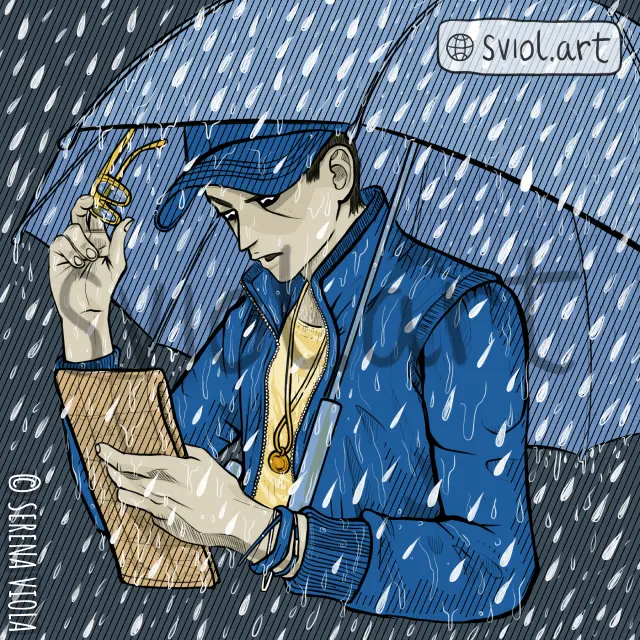 man with umbrella looking at a map, it rains a lot