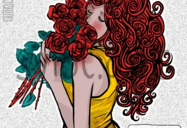 woman smelling flowers, roses